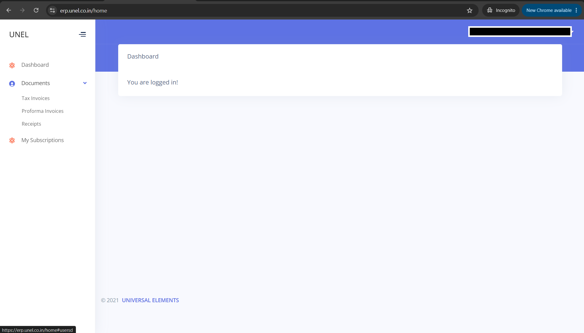 Dashboard and left-hand menu