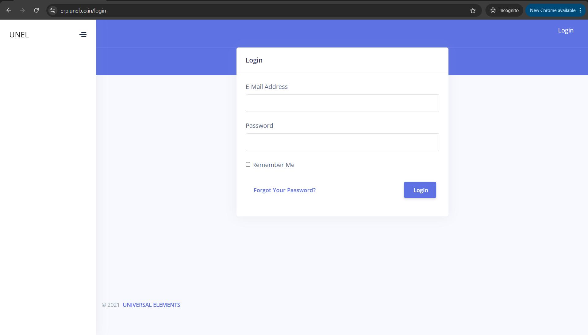Login screen